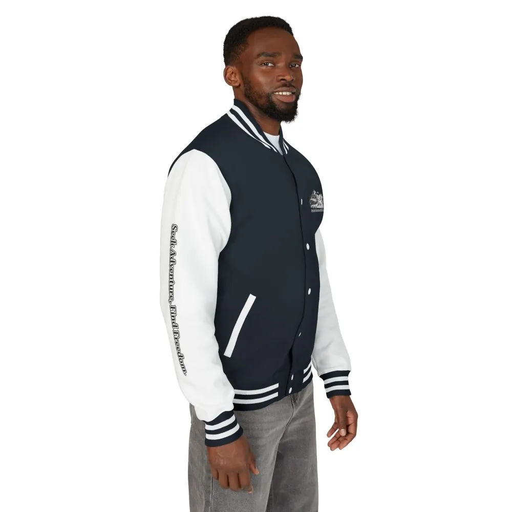 8739544957990580800_2048.jpeg Unisex Heavyweight Letterman Jacket — "Seek Adventure, Find Freedom" Travel Varsity Coat