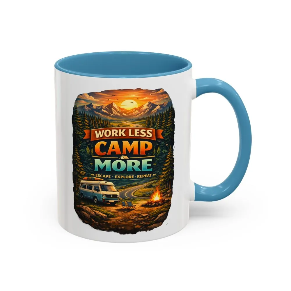 Accent Coffee Mug (11, 15oz) — "Work Less-Camp More" Design Scenic-Line