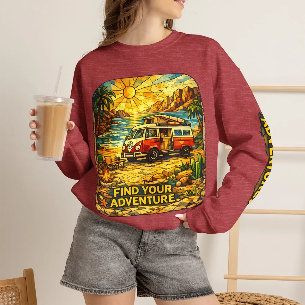 Unisex Heavy Blend™ Crewneck Sweatshirt — "Find Your Adventure" Design Cubic-Line