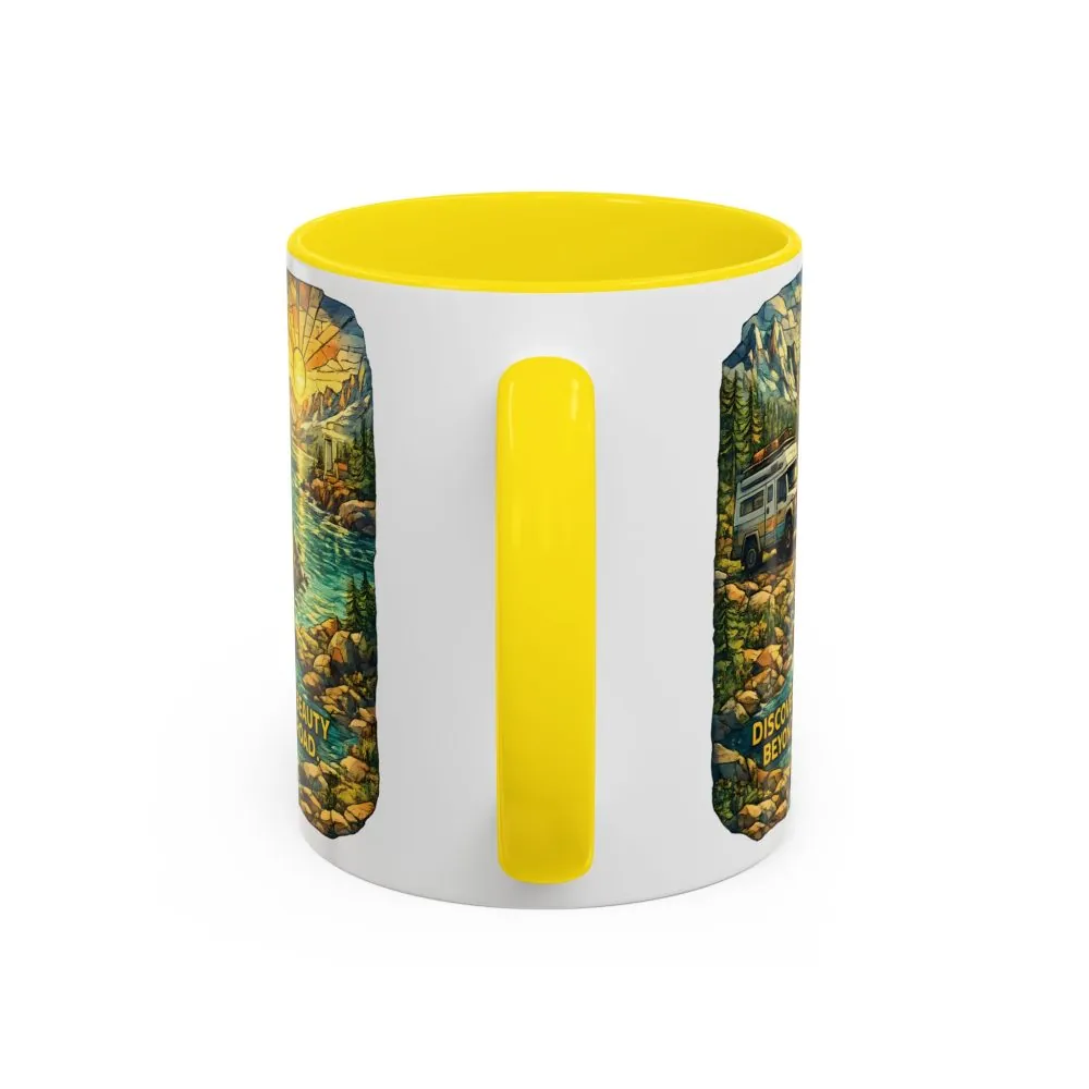 8745390110348416477_2048.jpeg Accent Coffee Mug (11, 15oz) — "Discover The Bieuty Beyond The Road" Design Cubic-Line
