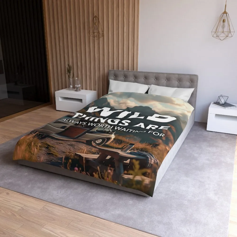 8746384061009155434_2048.jpeg Duvet Cover — "Wild Things Are Always Worth Waiting For" Scenic Camper Bedroom Decor
