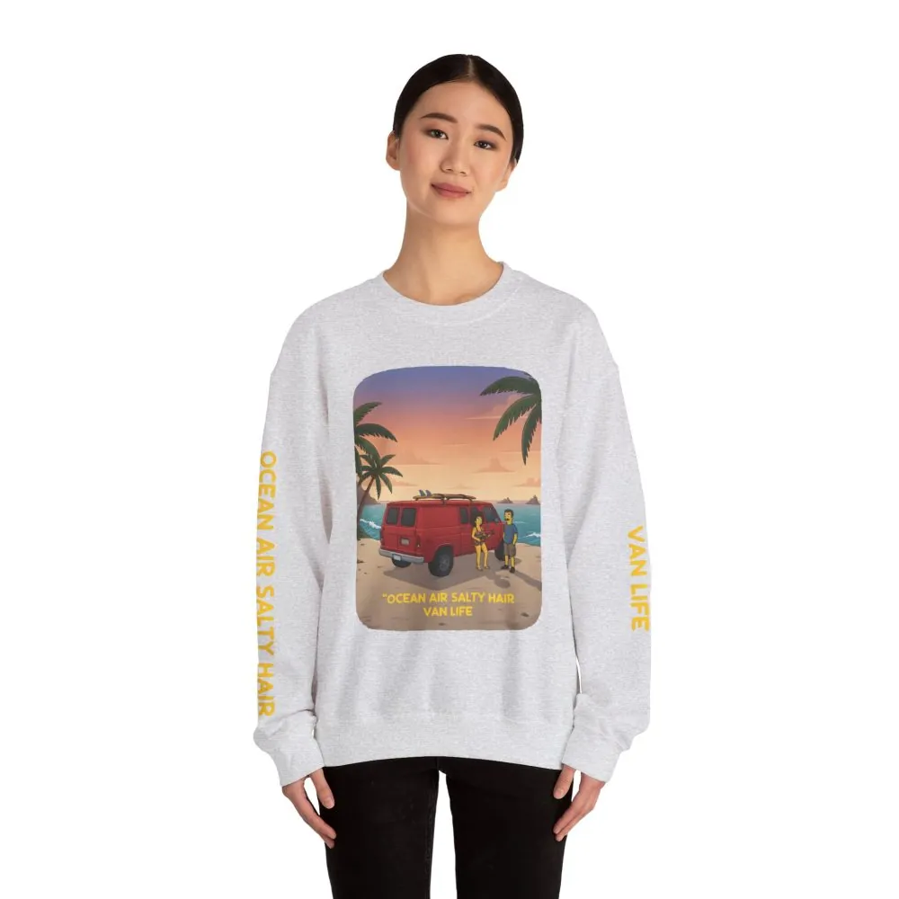 8748576617571882910_2048.jpeg Unisex Heavy Blend™ Crewneck Sweatshirt — "Ocean Air Salty Hair Van Life" Design Sitcom-Line