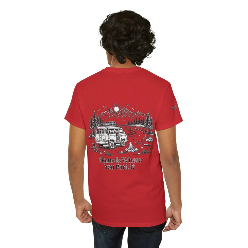 Unisex Heavy Cotton Tee — "Home Is Where You Park It" Design Minimal-Line