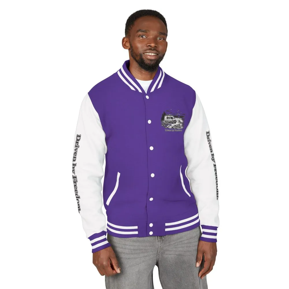 Unisex Heavyweight Letterman Jacket — "Driven By freedom" Travel Varsity Coat