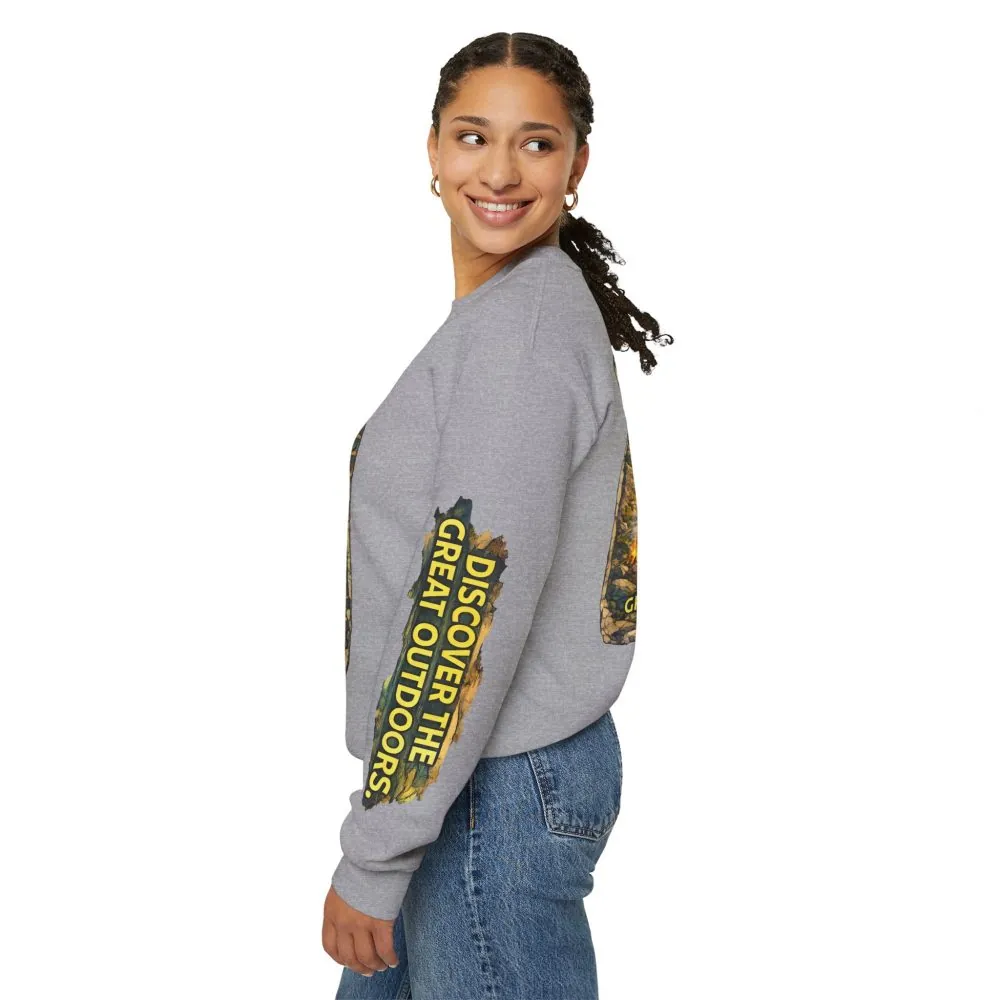 Unisex Heavy Blend™ Crewneck Sweatshirt — "Discover The Great Outdoors" Design Cubic-Line