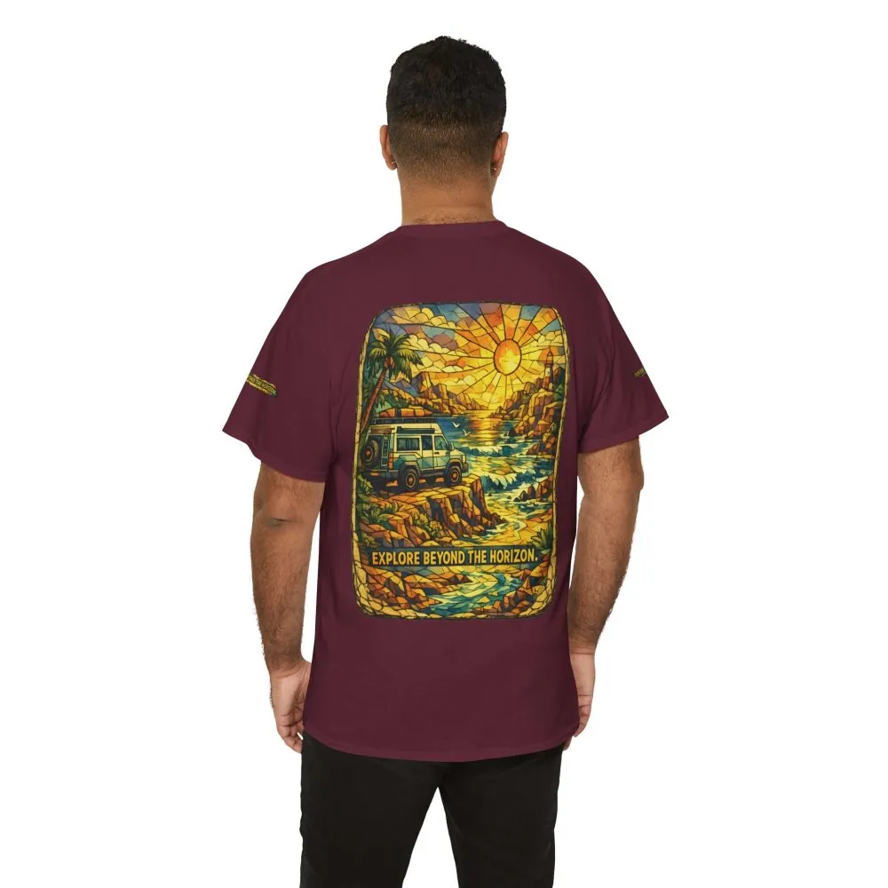 Unisex Heavy Cotton Tee — "Explore Beyond The Horizon" Design Cubic-Line