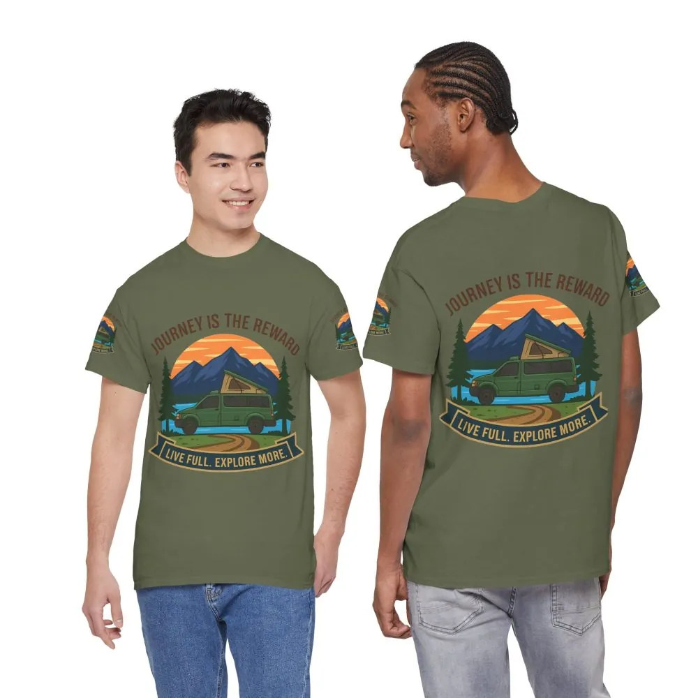 Unisex Heavy Cotton Tee  — "Journey Is The Reward Tee" Adventure Camper Van Graphic T-Shirt