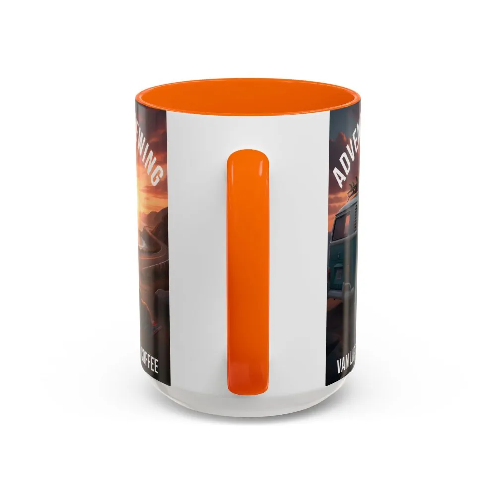 Accent Coffee Mug (11, 15oz) — "Adventure is brewing"