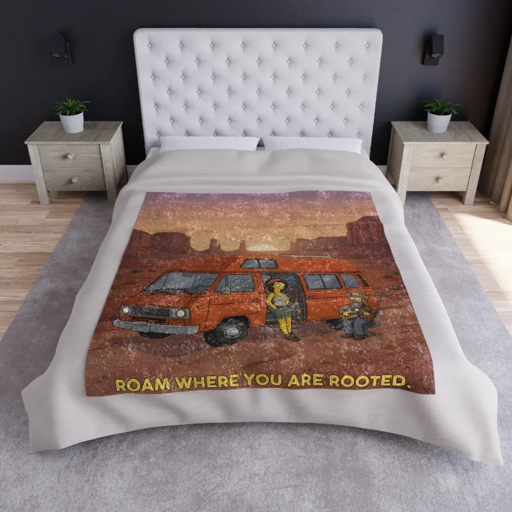 Crushed Velvet Blanket —"Roam Where You Are Rooted" Design Sitcom-Line (Campervan)