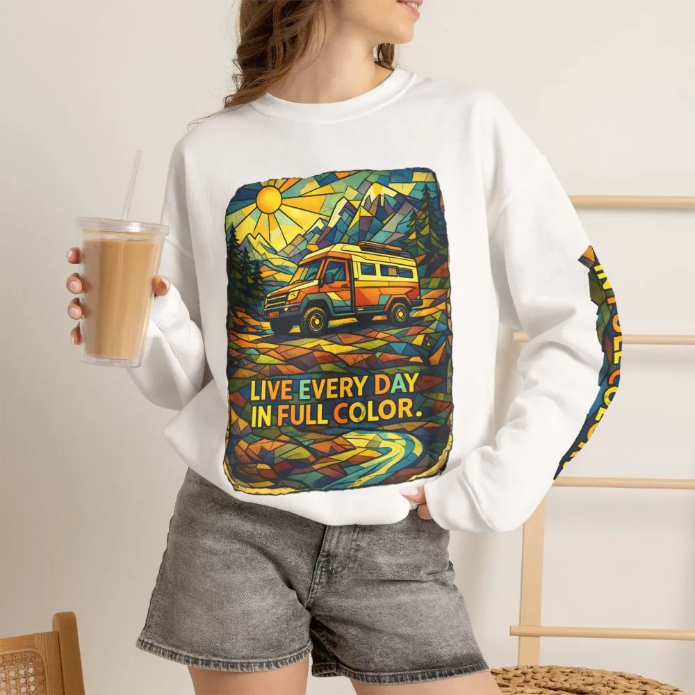 Unisex Heavy Blend™ Crewneck Sweatshirt — "Live Every Day InFull Color" Design Cubic-Line
