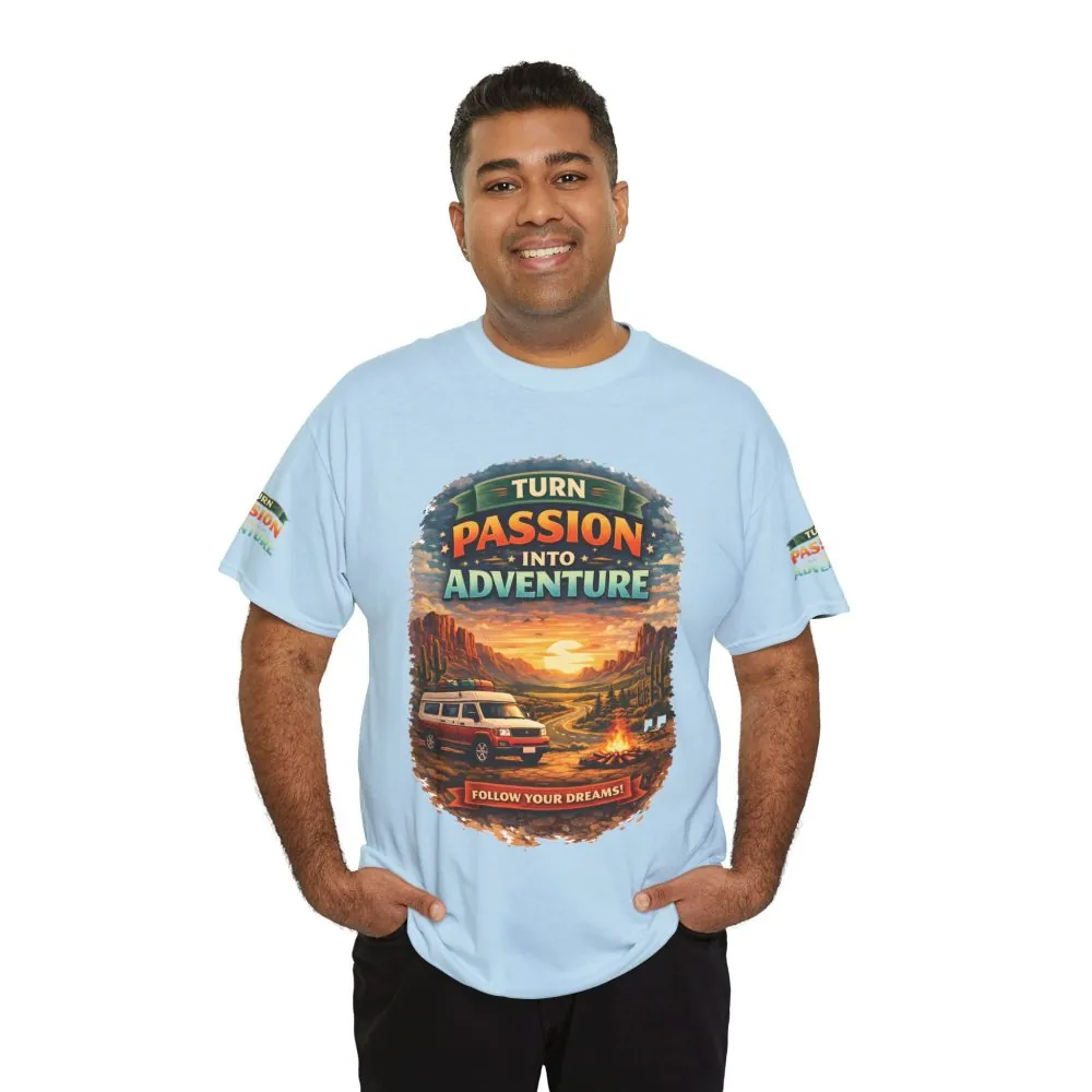 Unisex Heavy Cotton Tee — "Turn Passion Into Adventure" Design Scenic-Line