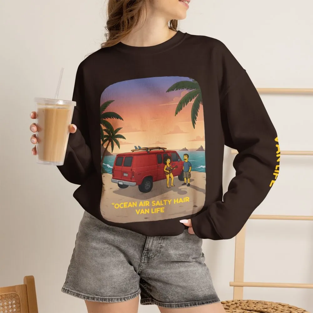8769967011740049059_2048.jpeg Unisex Heavy Blend™ Crewneck Sweatshirt — "Ocean Air Salty Hair Van Life" Design Sitcom-Line