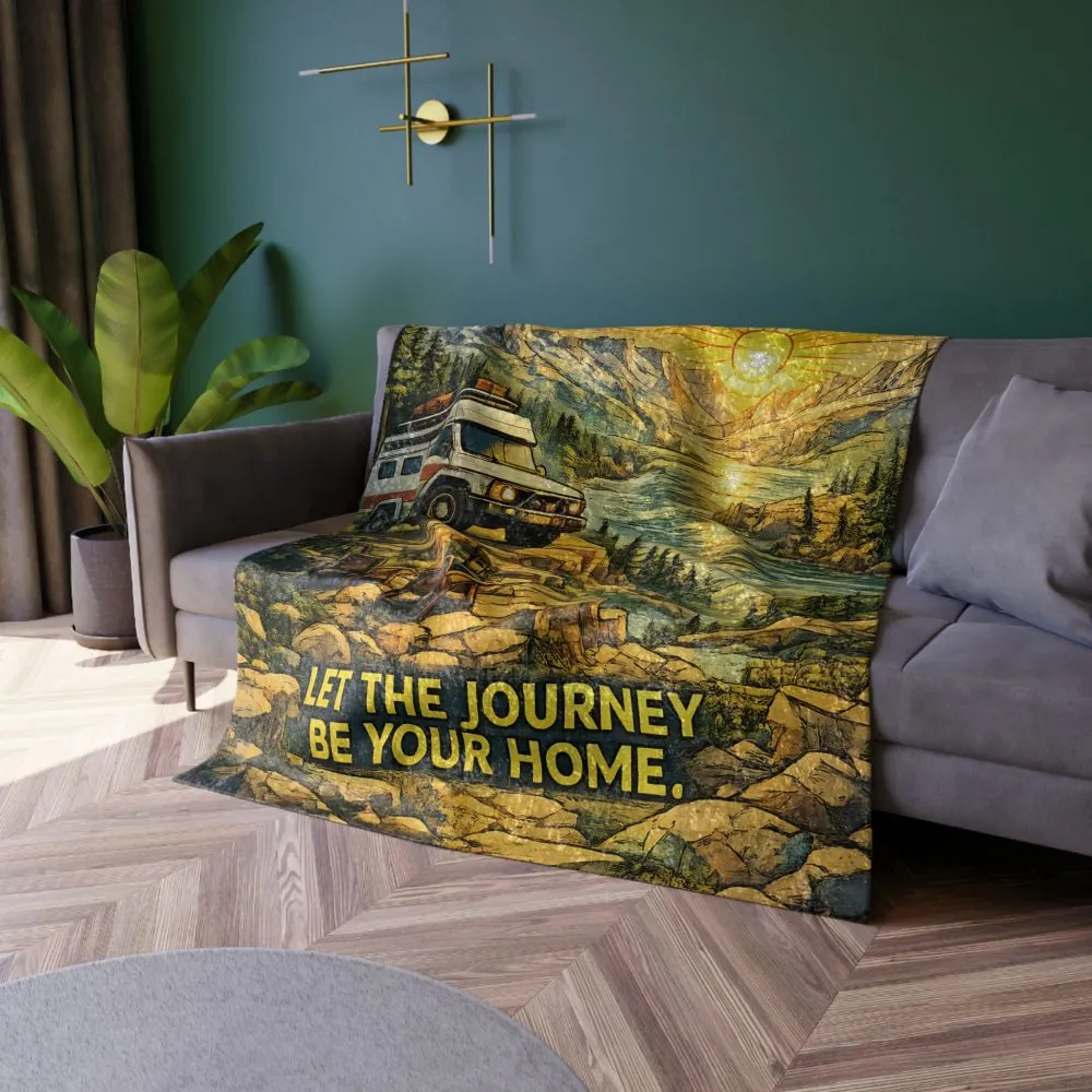 Crushed Velvet Blanket —"Let The Journey Be Your Home" Design Cubic-Line