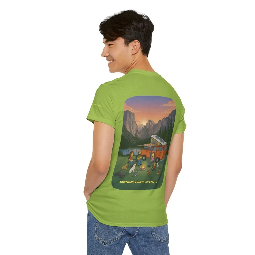 Unisex Heavy Cotton Tee — "Adventure Awaits-Go Find It" Design Sitcom-Line