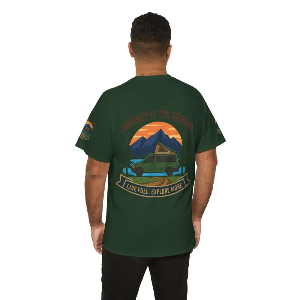 Unisex Heavy Cotton Tee  — "Journey Is The Reward Tee" Adventure Camper Van Graphic T-Shirt