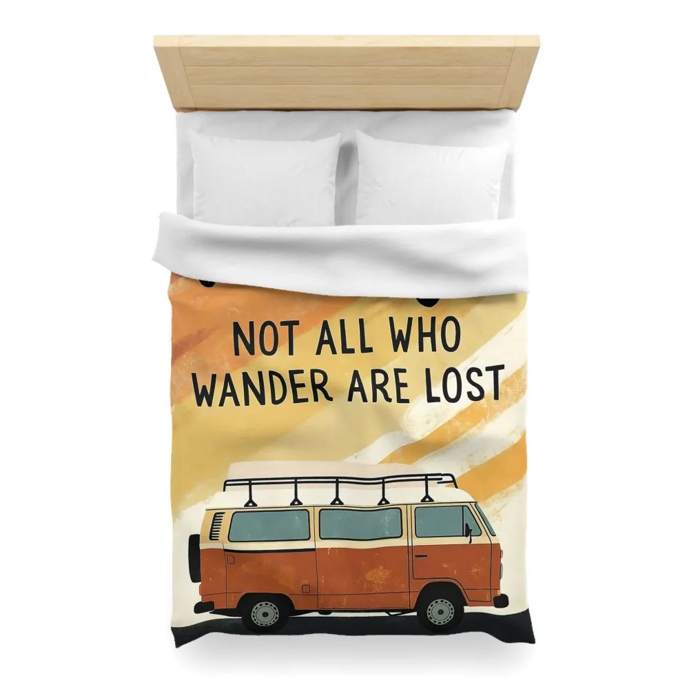 Duvet Cover — "Vanlife: Not All Who Wander Are Lost" Retro Camper Bedding
