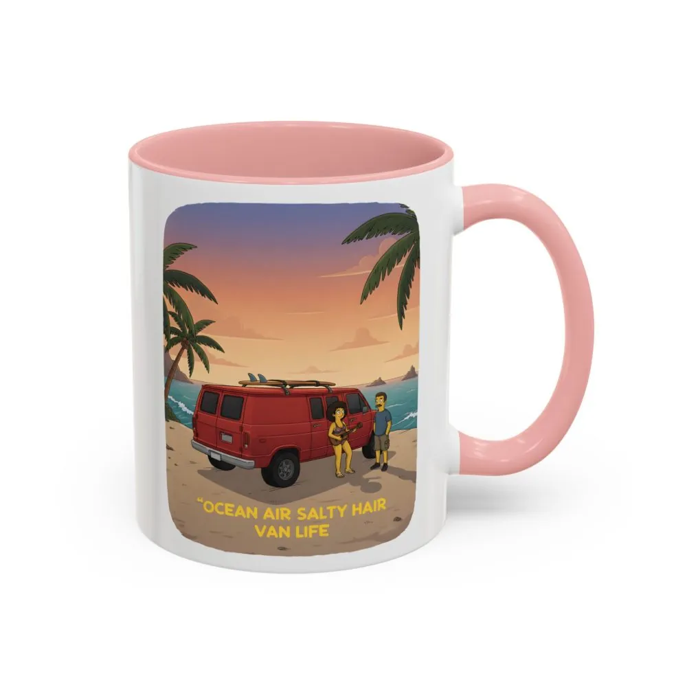Accent Coffee Mug (11, 15oz) — "Ocean Air Salty Hair Van Life" Design Sitcom-Line