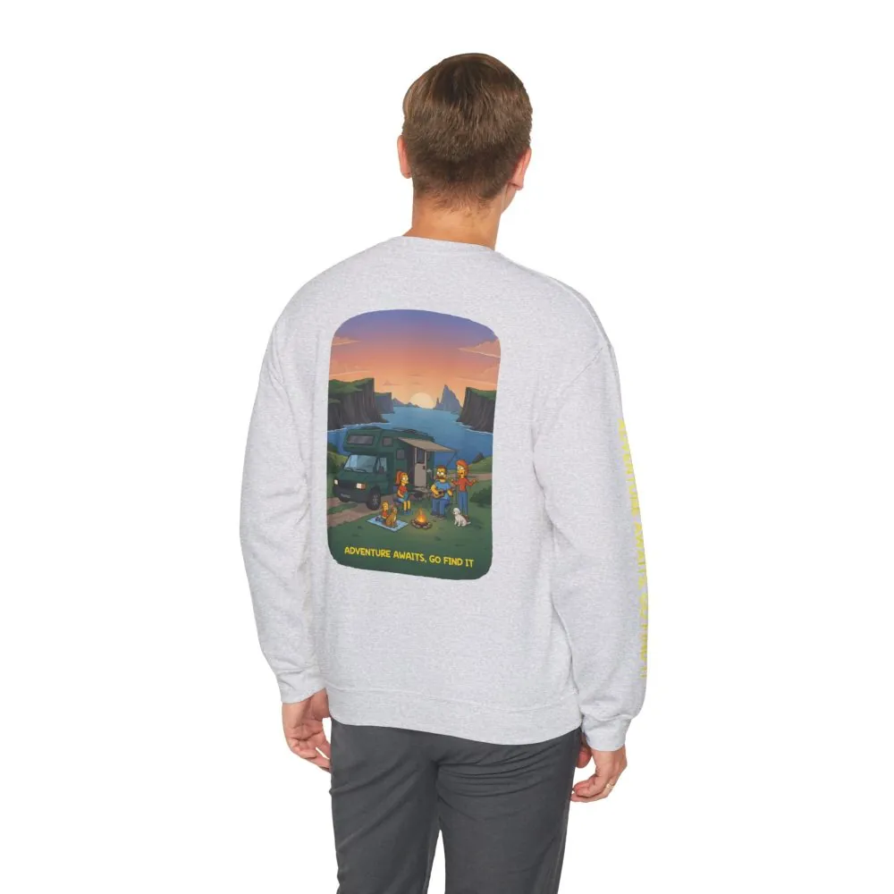 Unisex Heavy Blend™ Crewneck Sweatshirt — "Adventure Awaits-Go Find It"" Design Sitcom-Line