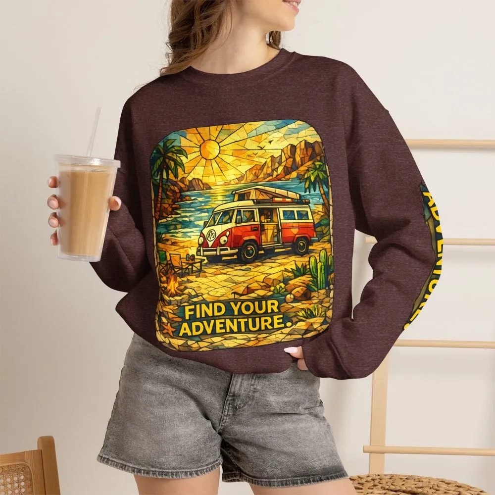 Unisex Heavy Blend™ Crewneck Sweatshirt — "Find Your Adventure" Design Cubic-Line