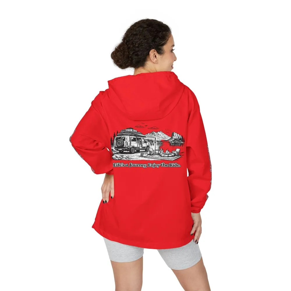 Unisex Full-Zip Windbreaker Jacket — "Lifes A Journey" (Design "Minimal-Line")