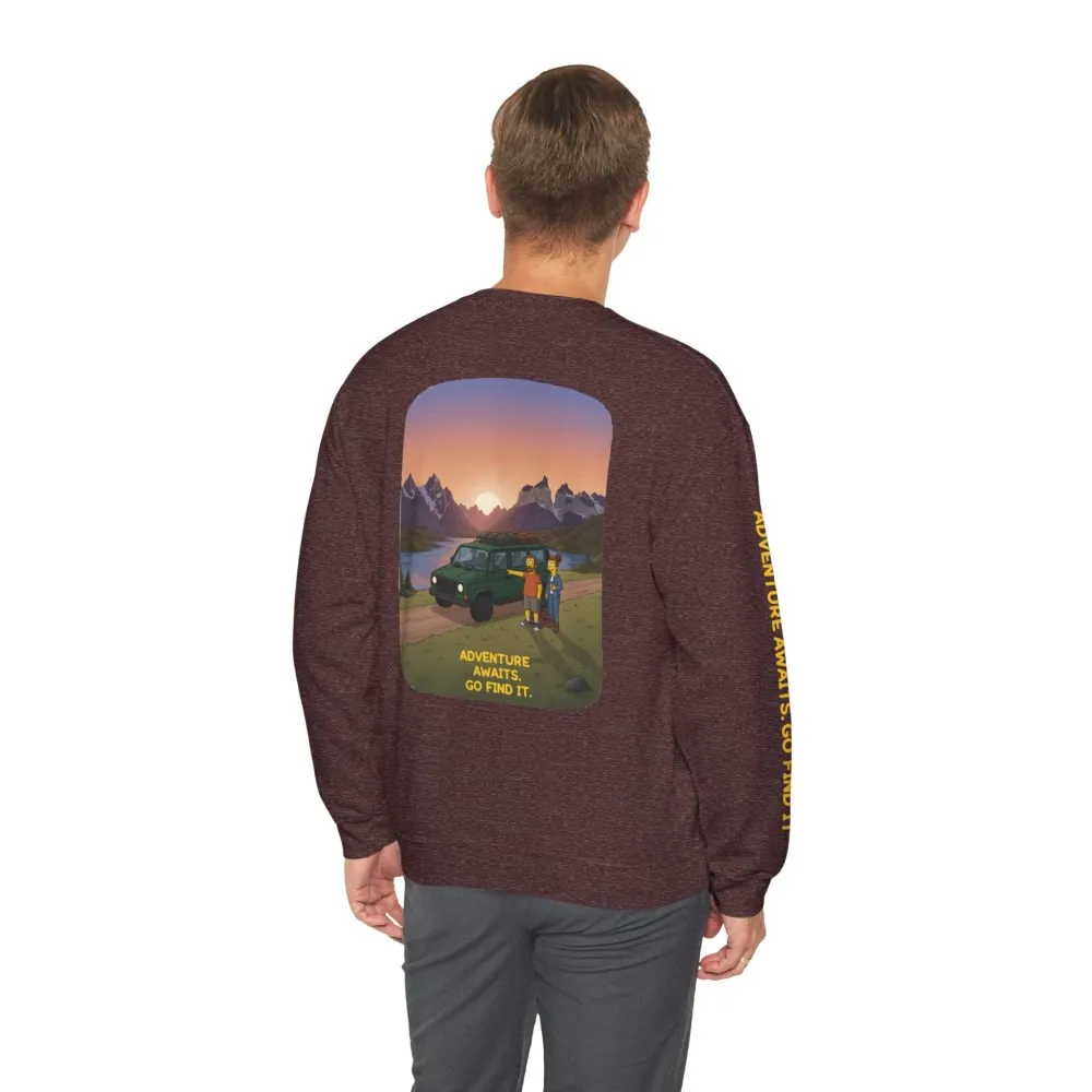 Unisex Heavy Blend™ Crewneck Sweatshirt — "Adventure Awaits-Go Find It" Design Sitcom-Line