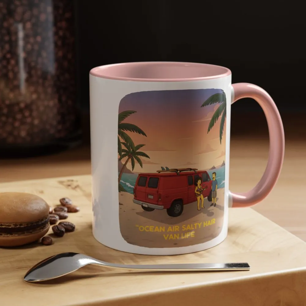 Accent Coffee Mug (11, 15oz) — "Ocean Air Salty Hair Van Life" Design Sitcom-Line