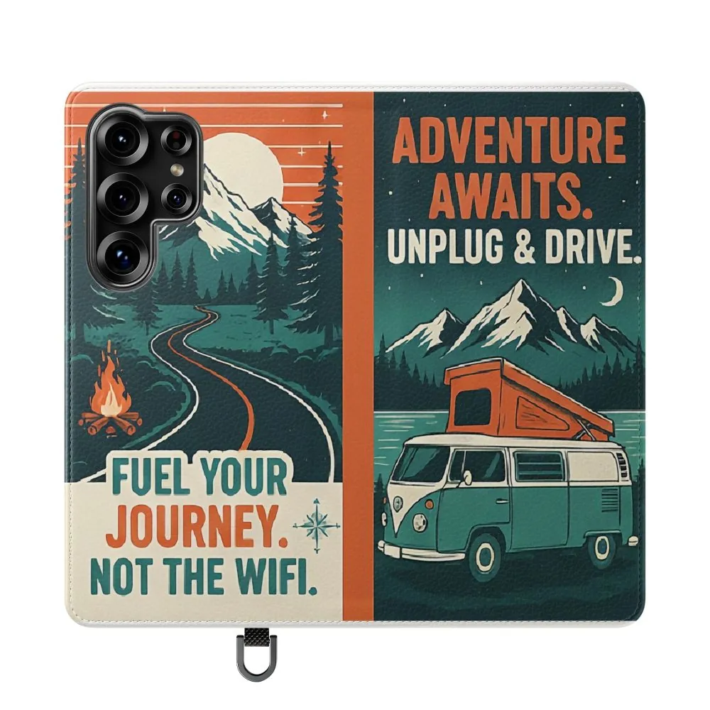Flip Phone Case — "Adventure Awaits, Fuel Your Journey, Not the WiFi" Wallet Cover