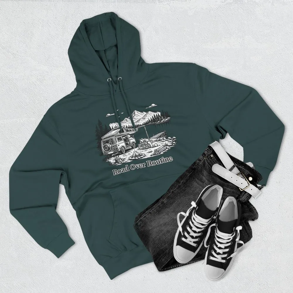 8825344386860658403_2048.jpeg Three-Panel Fleece Hoodie - "Road Over Routine" Design Minimal-Line