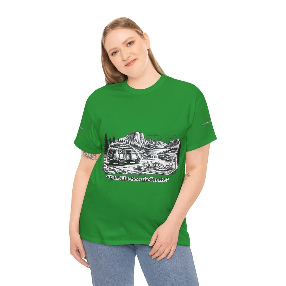 Unisex Heavy Cotton Tee — "Take The Scenic Route" Design Minimal-Line