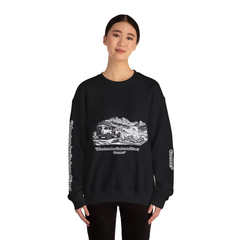 8841628955865646142_2048.jpeg Unisex Heavy Blend™ Crewneck Sweatshirt — "Adventure Awaits Around Every Corner" Design Minimal-Line