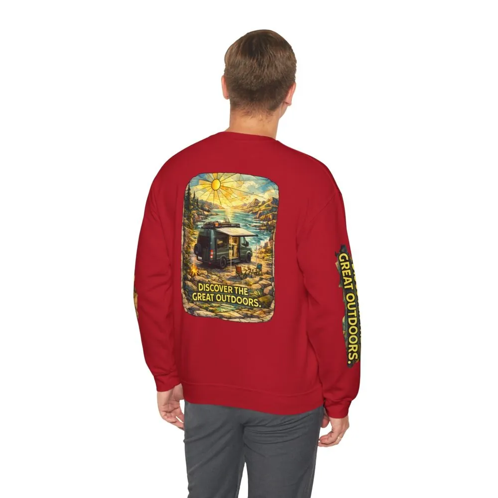 Unisex Heavy Blend™ Crewneck Sweatshirt — "Discover The Great Outdoors" Design Cubic-Line