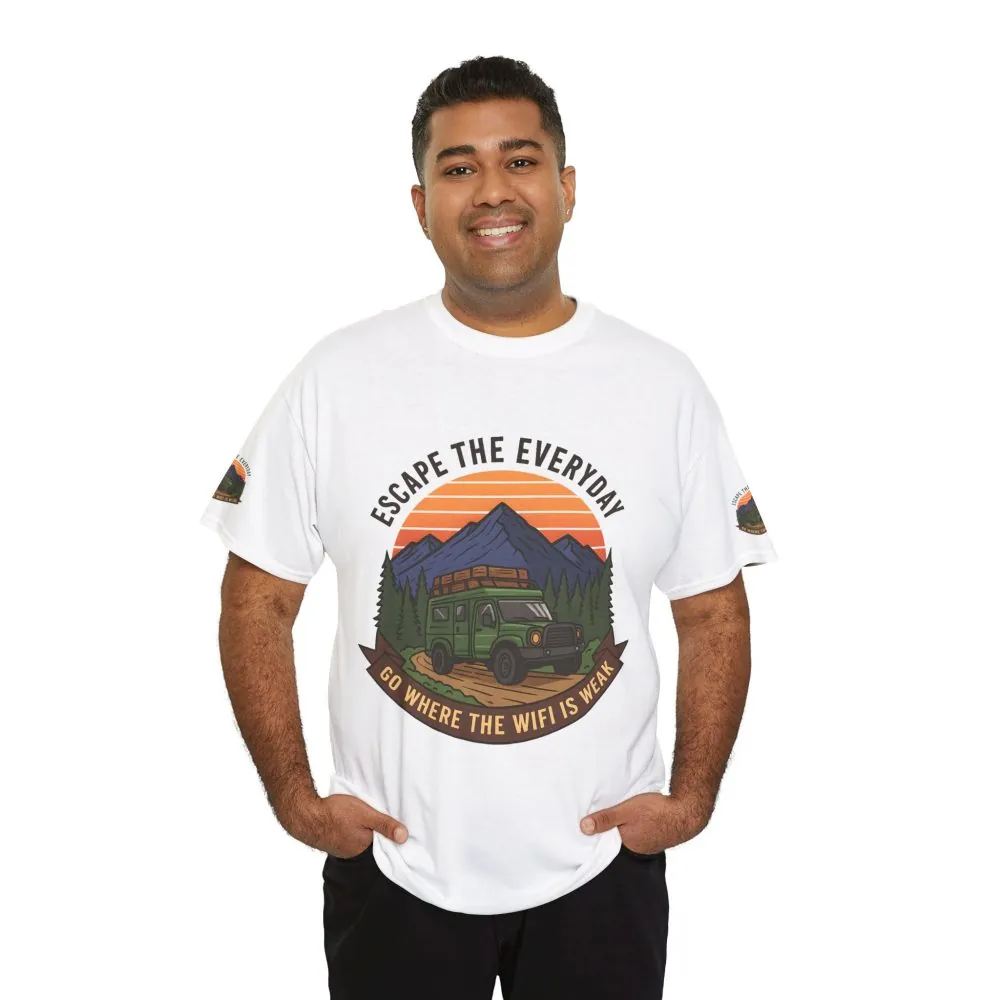 Unisex Heavy Cotton Tee — "Go Where the WiFi Is Weak" Adventure Shirt