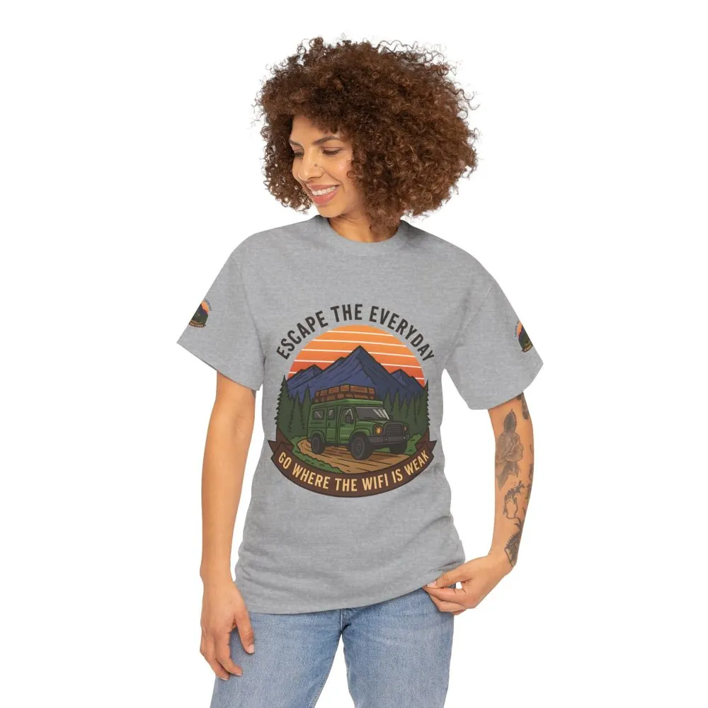 Unisex Heavy Cotton Tee — "Go Where the WiFi Is Weak" Adventure Shirt