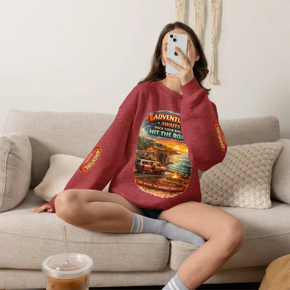 8865945269625046217_2048.jpeg Unisex Heavy Blend™ Crewneck Sweatshirt — "Adventure Awaits-Pack Your Bags" Design Scenic-Line