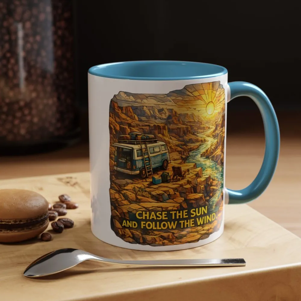 8874716157965615720_2048.jpeg Accent Coffee Mug (11, 15oz) — "Chase The Sun And Follow The Wind" Design Cubic-Line