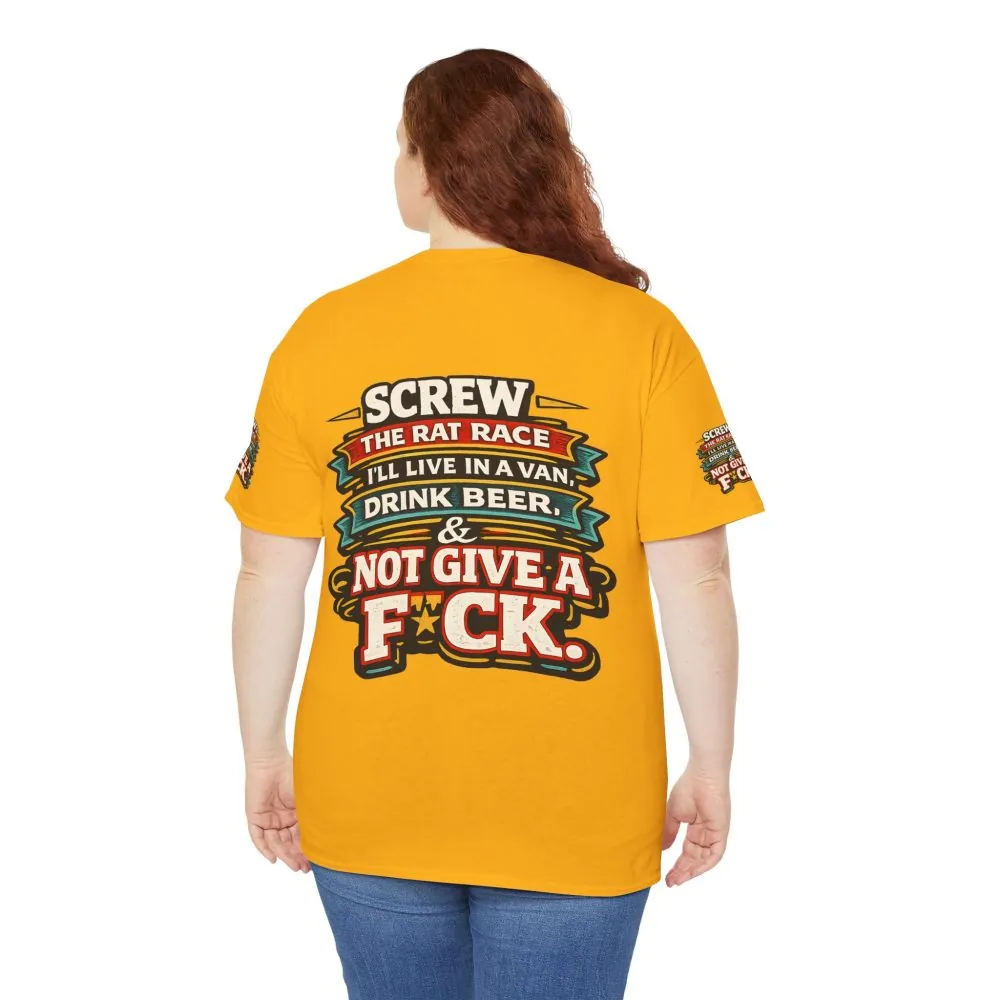 Unisex Heavy Cotton Tee — "Screw The Rat Race" Design F**K-Line