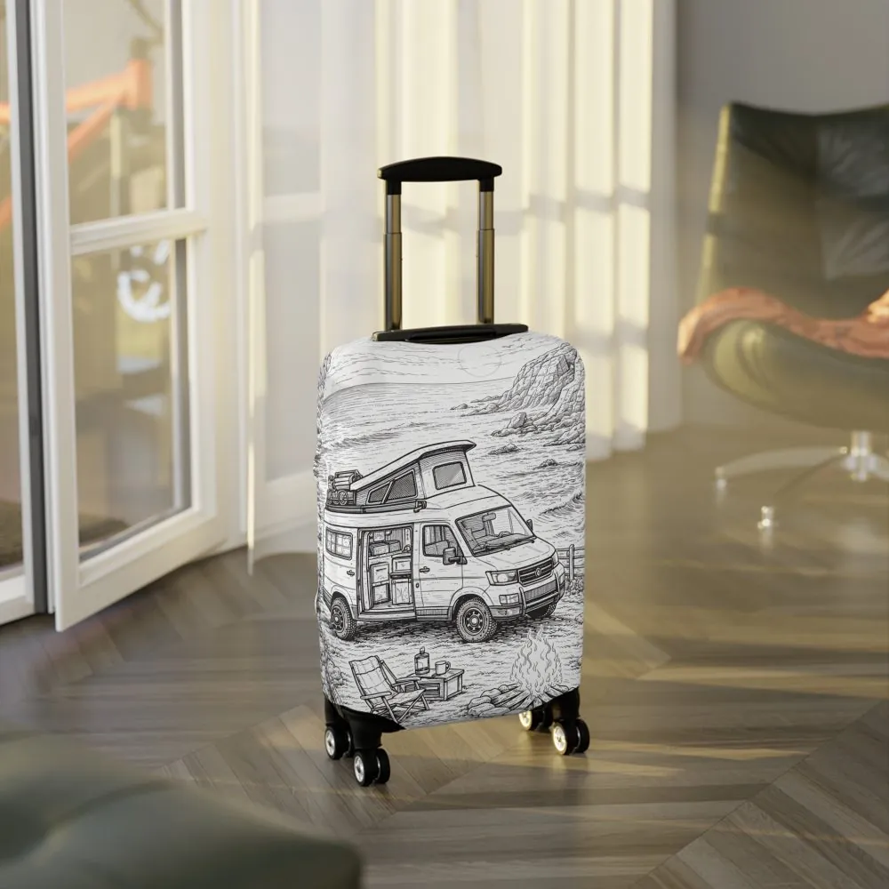 Luggage Cover — Adventure Camper Sketch Travel Suitcase