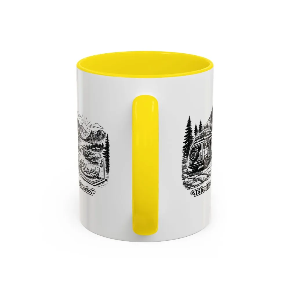 Accent Coffee Mug (11, 15oz) — "Take The Scenic Route" Design Minimal-Line