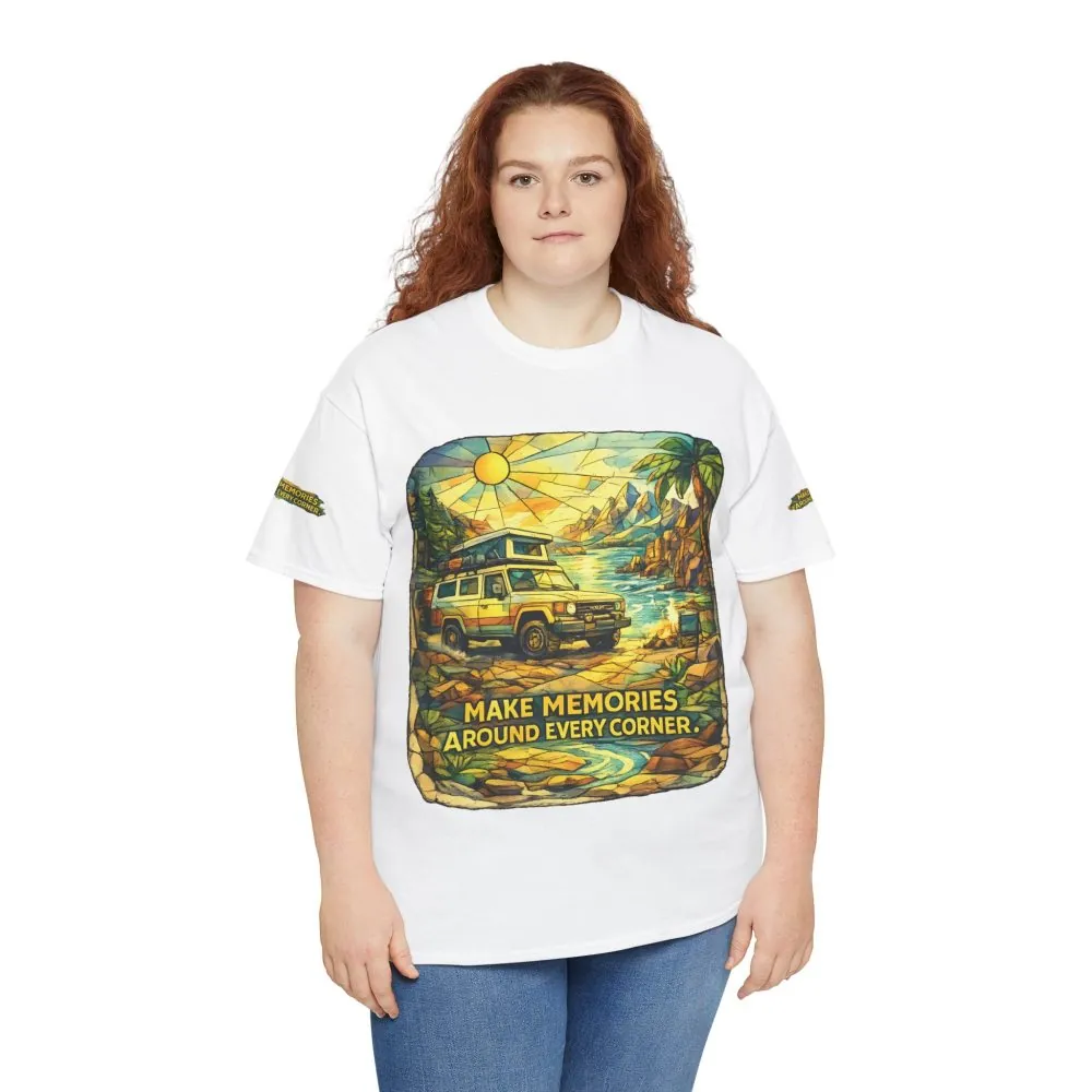Unisex Heavy Cotton Tee — "Make Memories Around Every Corner" Design Cubic-Line