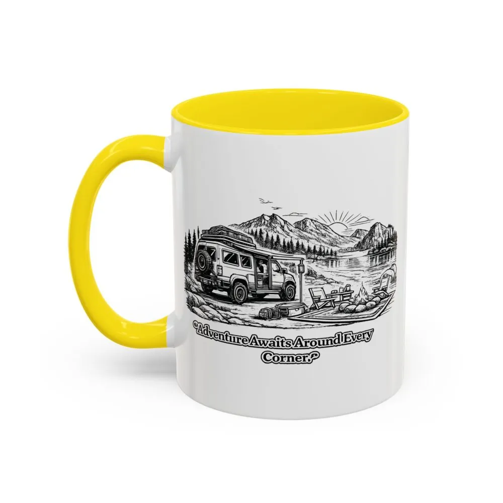 8898410931332770490_2048.jpeg Accent Coffee Mug (11, 15oz) — "Adventure Awaits Around Every Corner" Design Minimal-Line