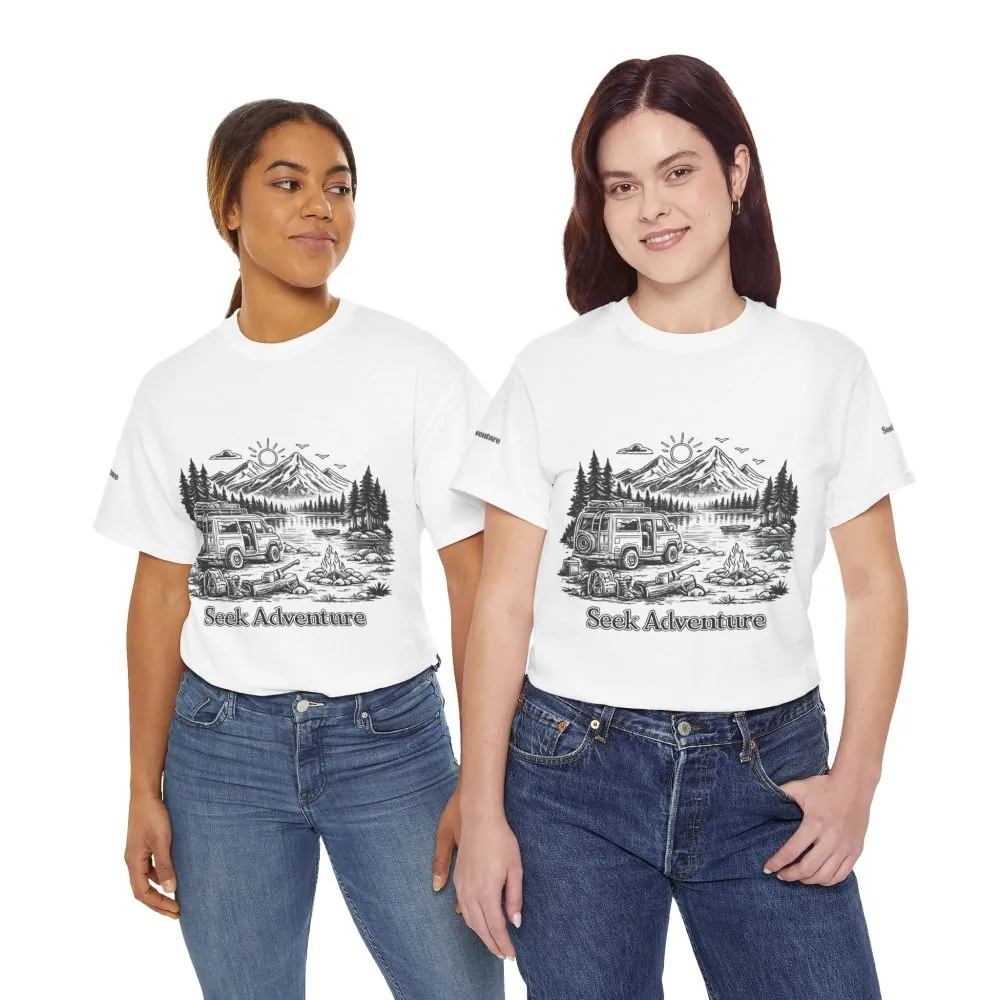 Unisex Heavy Cotton Tee — "Seek Adventure" Design Minimal-Line