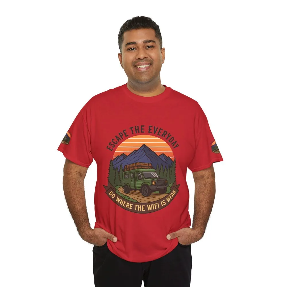 Unisex Heavy Cotton Tee — "Go Where the WiFi Is Weak" Adventure Shirt