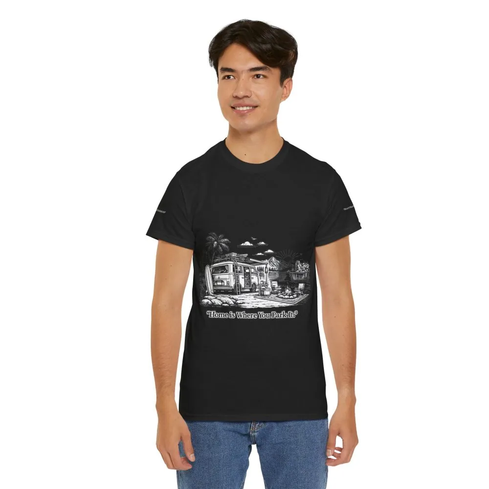 Unisex Heavy Cotton Tee — "Home Is Where You Park It" Design Minimal-Line