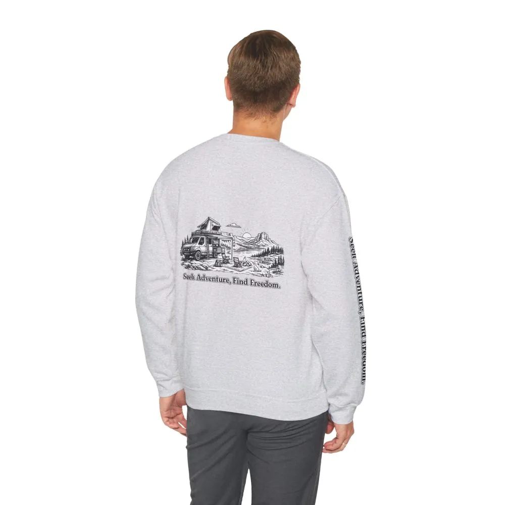 Unisex Heavy Blend™ Crewneck Sweatshirt — "Seek Adventure, Find Freedom" Design Minimal-Line