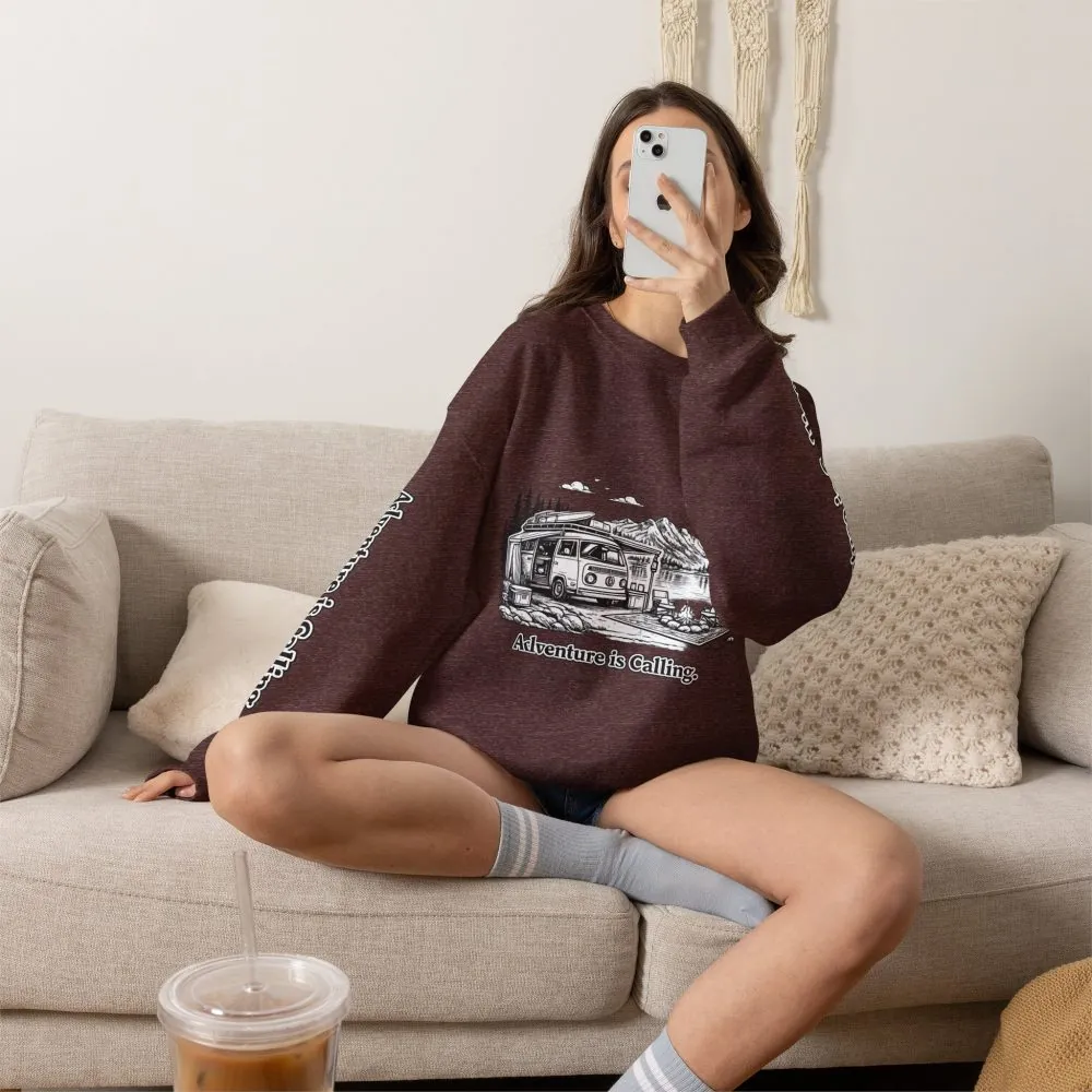 Unisex Heavy Blend™ Crewneck Sweatshirt — "Adventure Is Calling" Design Minimal-Line