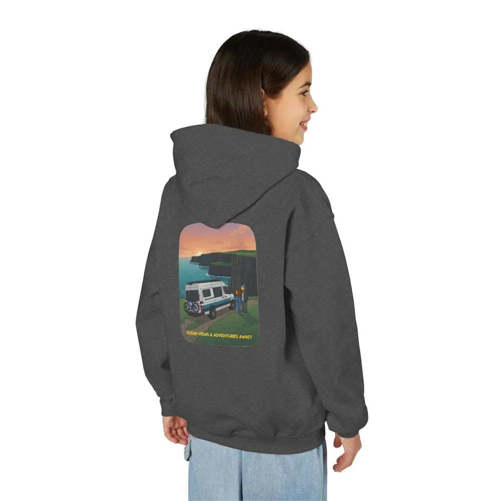 Youth Hoodie(Gildan) – "Ocean Views-Adventures Awaits" (Design Sitcom-Line)