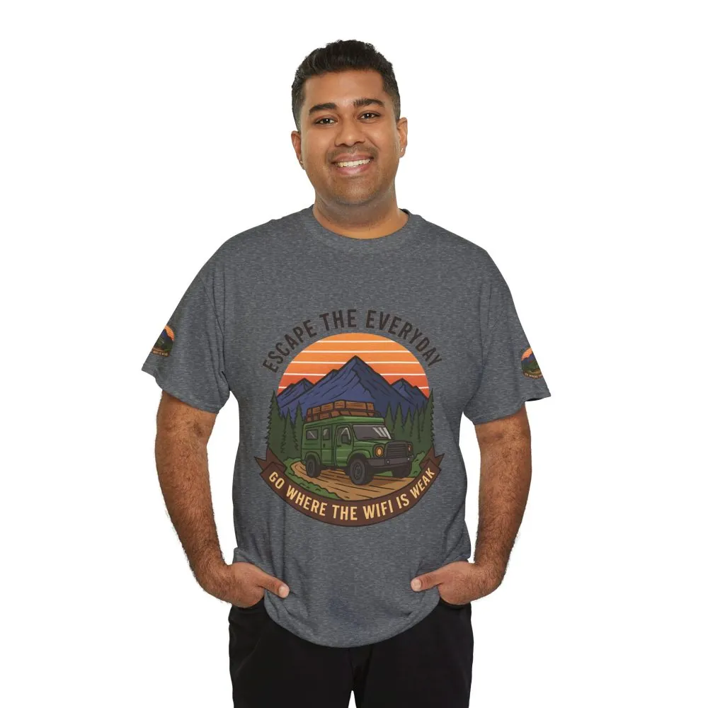 Unisex Heavy Cotton Tee — "Go Where the WiFi Is Weak" Adventure Shirt