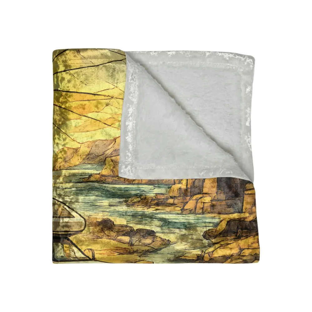 Crushed Velvet Blanket —"Let The Journey Unfold" Design Cubic-Line (Campervan)