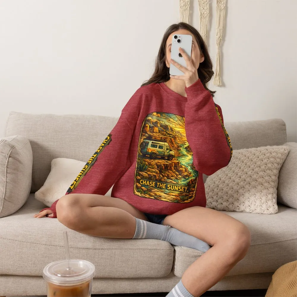 Unisex Heavy Blend™ Crewneck Sweatshirt — "Chase The Sunset" Design Cubic-Line