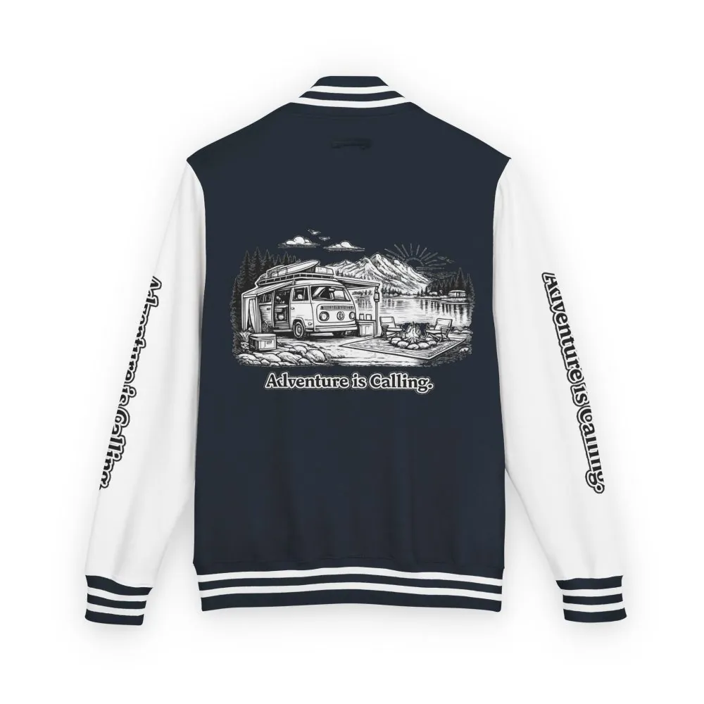 Unisex Heavyweight Letterman Jacket — "Adventure Is Calling" Travel Varsity Coat